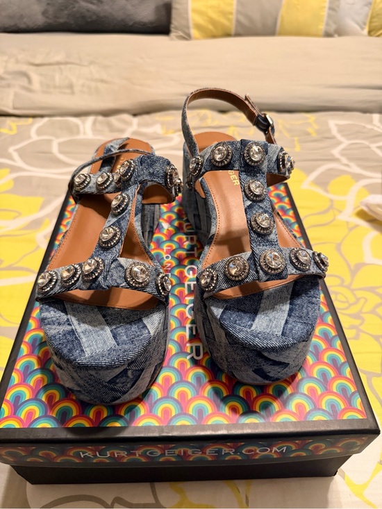 Kurt Geiger Shoes - Kurt Geiger Denim Blue Jeweled Platform Sandals